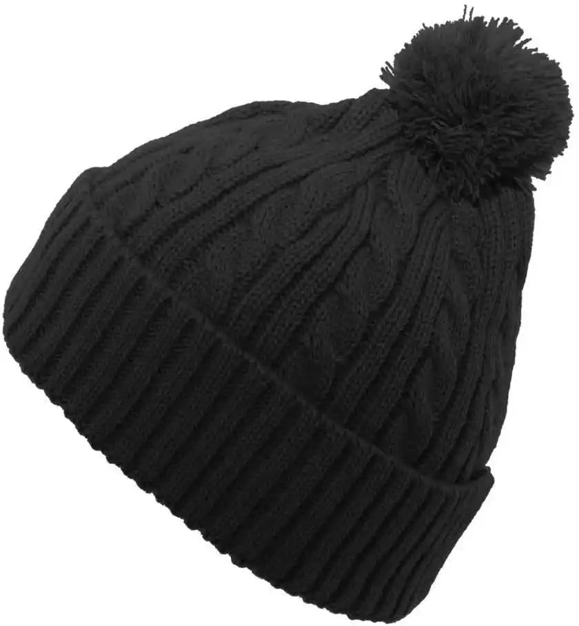 Pacific Headwear 643k Cable Knit Pom Beanie Black / 7’’ 7 7/8’’