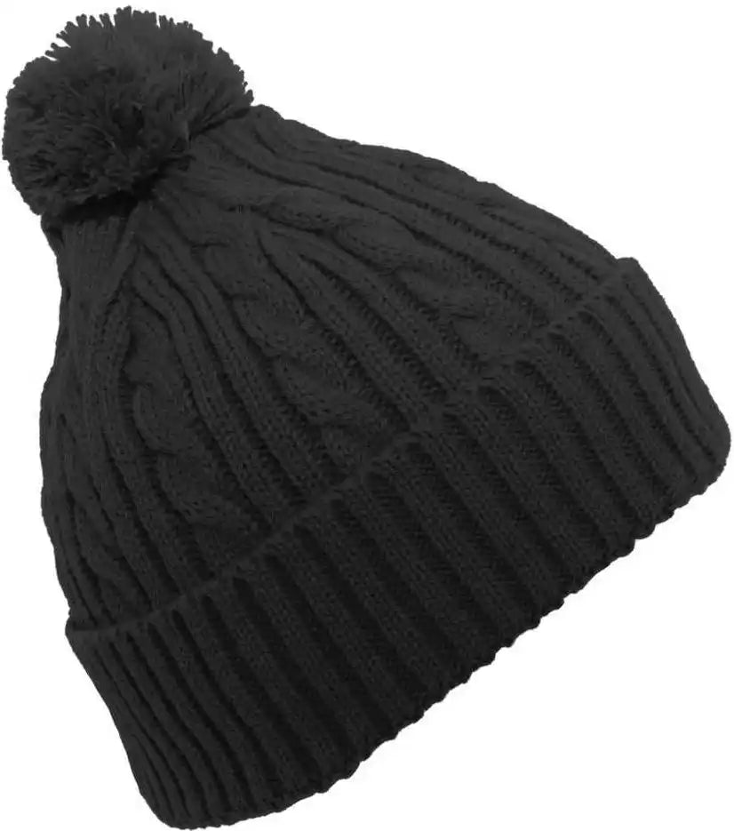 Pacific Headwear 643k Cable Knit Pom Beanie Black / 7’’ 7 7/8’’
