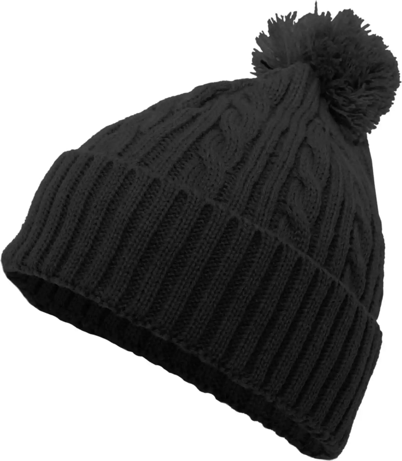Pacific Headwear 643k Cable Knit Pom-pom Beanie - Black - 7’’ - 7 7/8’’
