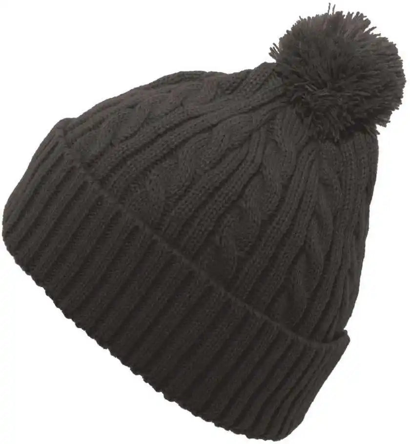 Pacific Headwear 643k Cable Knit Pom Beanie Graphite Dark Gray / 7’’ 7 7/8’’