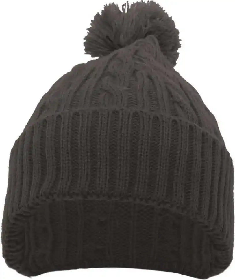 Pacific Headwear 643k Cable Knit Pom-pom Beanie - Graphite - Dark Gray / 7’’ - 7 7/8’’