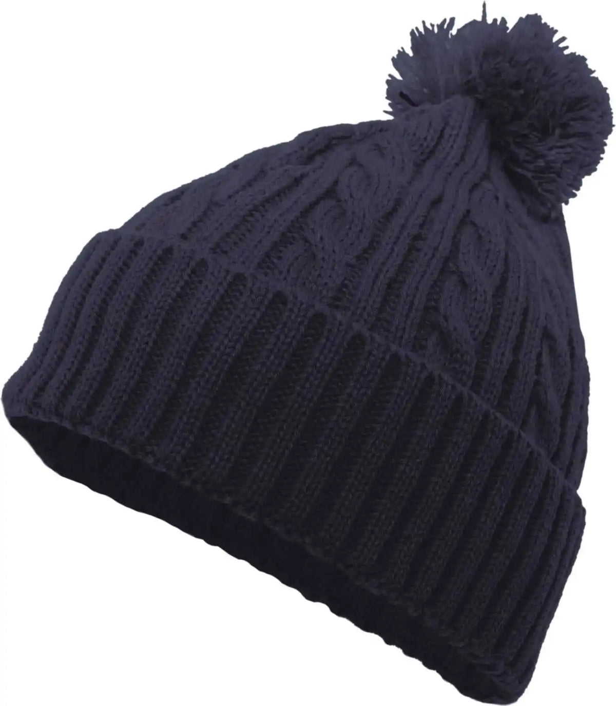 Pacific Headwear 643k Cable Knit Pom-pom Beanie - Navy - 7’’ - 7 7/8’’