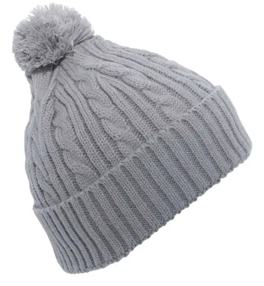 Pacific Headwear 643k Cable Knit Pom-pom Beanie - Silver - Light Gray / 7’’ - 7 7/8’’