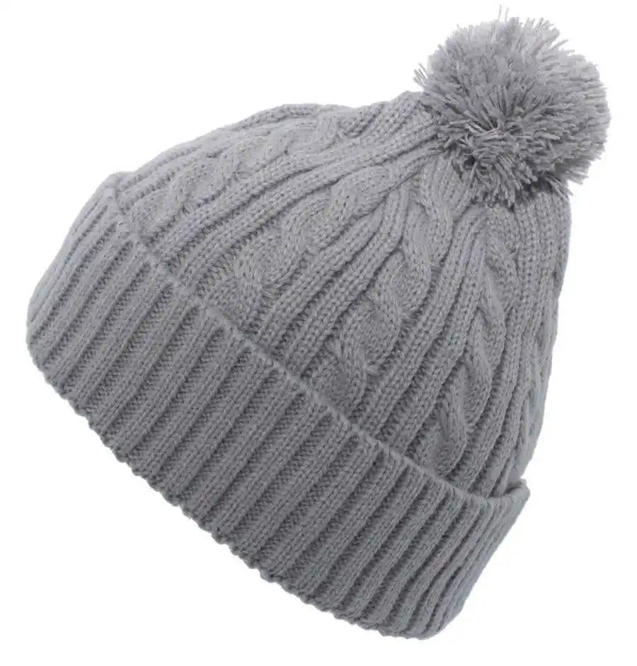 Pacific Headwear 643k Cable Knit Pom-pom Beanie - Silver - Light Gray / 7’’ - 7 7/8’’