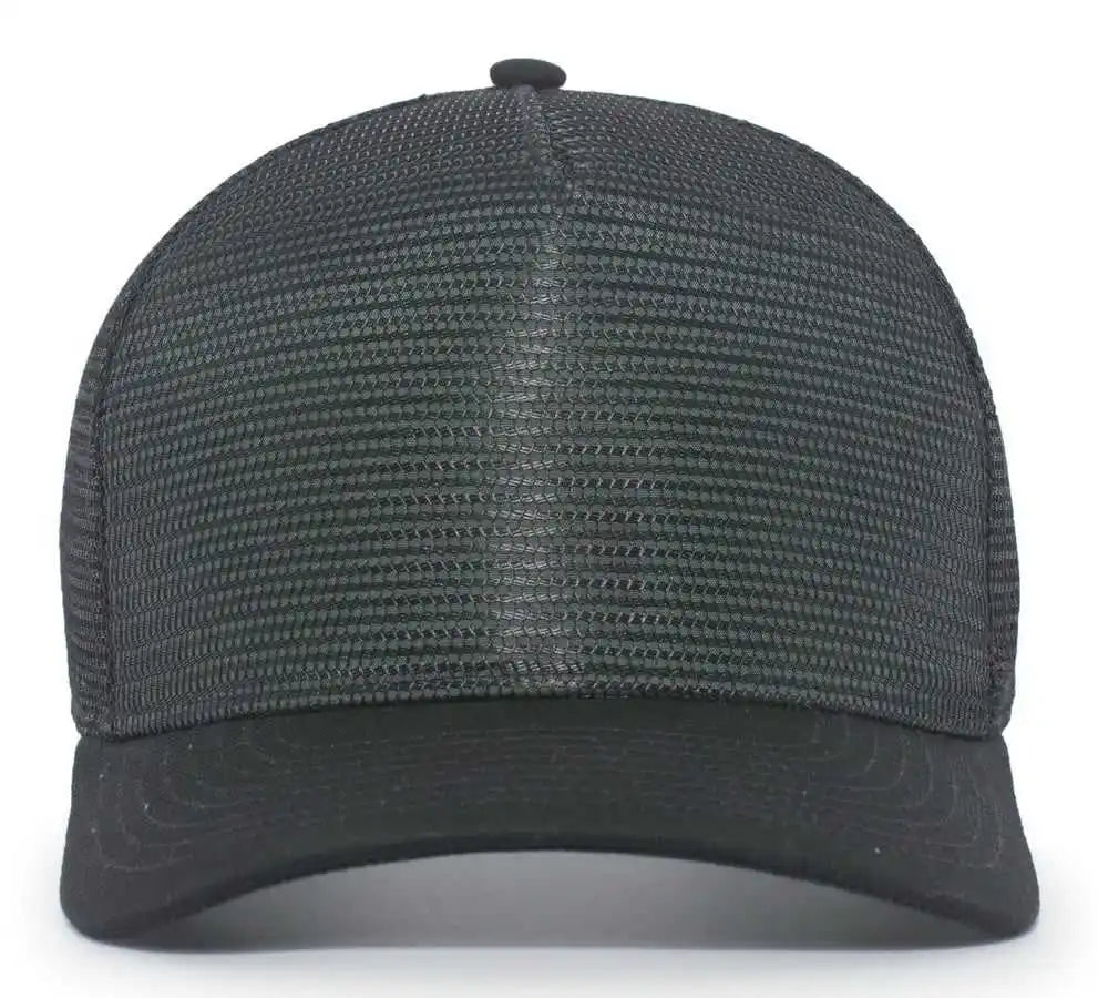 Pacific Headwear 724 Mesh Overlay 5-panel Trucker Snapback Cap - Black Dark Green - Forest / 7’’ - 7 7/8’’