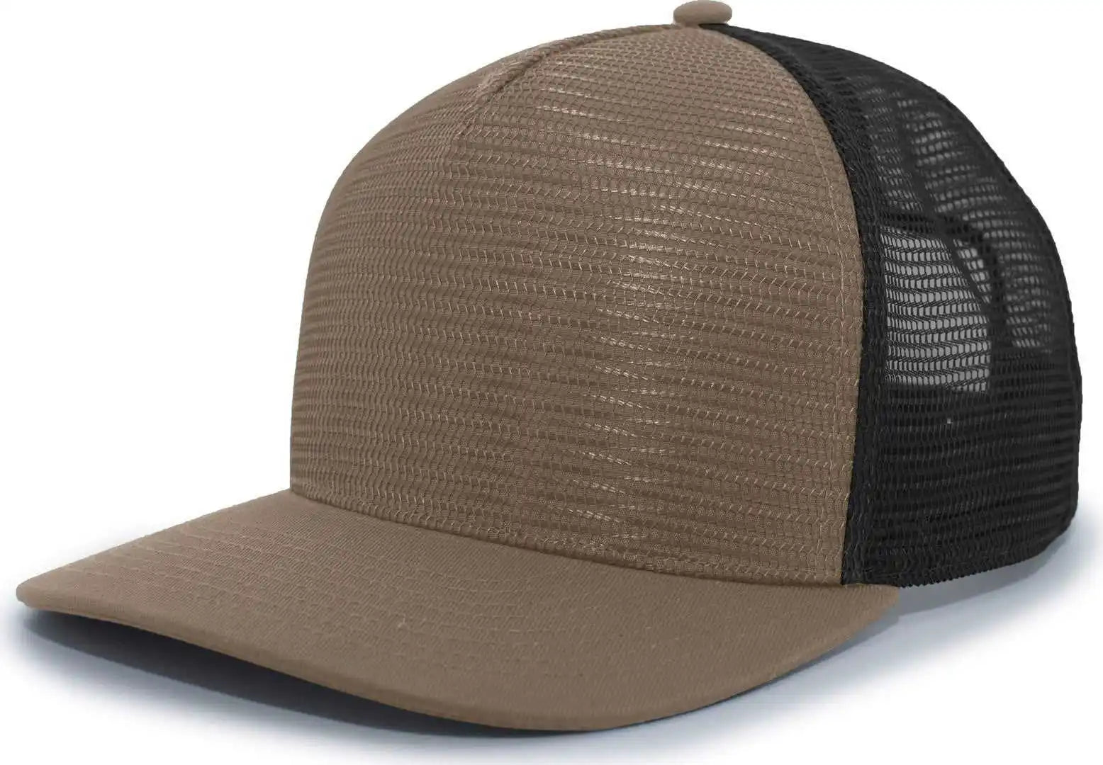 Pacific Headwear 724 Mesh Overlay 5-panel Trucker Snapback Cap - Loden Black - Brown / 7’’ - 7 7/8’’