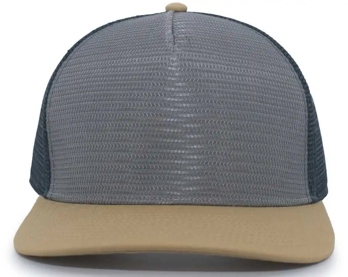Pacific Headwear 724 Mesh Overlay 5-panel Trucker Snapback Cap - Gold Gray Slate Blue - Dark / 7’’ - 7 7/8’’