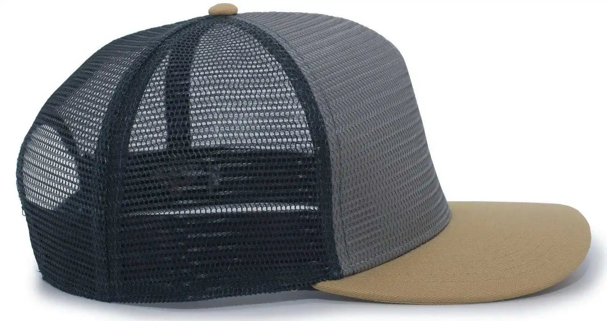 Pacific Headwear 724 Mesh Overlay 5-panel Trucker Snapback Cap - Gold Gray Slate Blue - Dark / 7’’ - 7 7/8’’