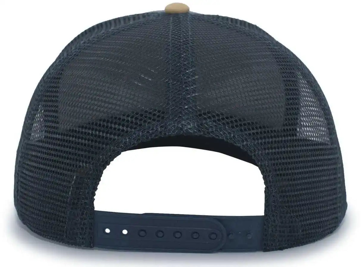 Pacific Headwear 724 Mesh Overlay 5-panel Trucker Snapback Cap - Gold Gray Slate Blue - Dark / 7’’ - 7 7/8’’