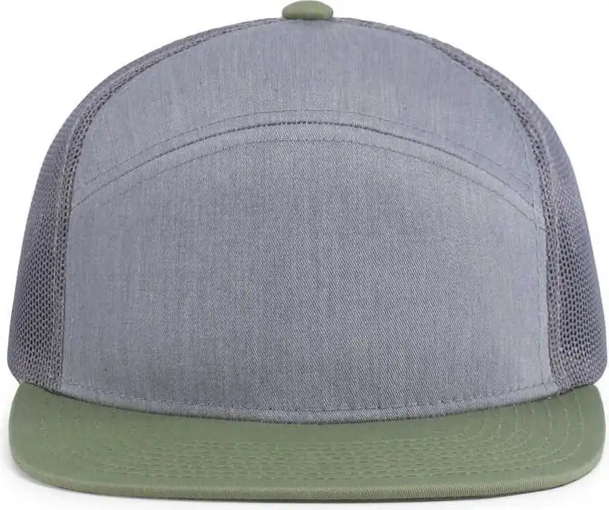 Pacific Headwear 787 6 Panel Arch Snapback Trucker Cap Heather Gray Loden Brown / 7’’ 7 7/8’’