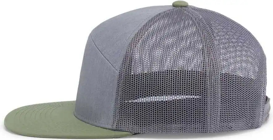 Pacific Headwear 787 6 Panel Arch Snapback Trucker Cap Heather Gray Loden Brown / 7’’ 7 7/8’’