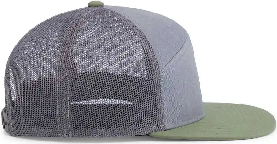 Pacific Headwear 787 6 Panel Arch Snapback Trucker Cap Heather Gray Loden Brown / 7’’ 7 7/8’’