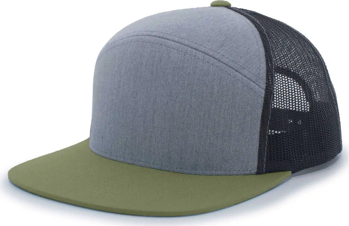 Pacific Headwear 787 6 Panel Arch Snapback Trucker Cap Heather Gray Loden Brown / 7’’ 7 7/8’’