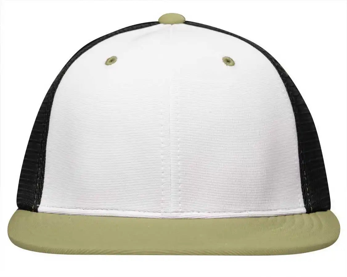 Pacific Headwear Es341 Premium M2 Performance Trucker Flexfit Cap - White Black Vegas Gold