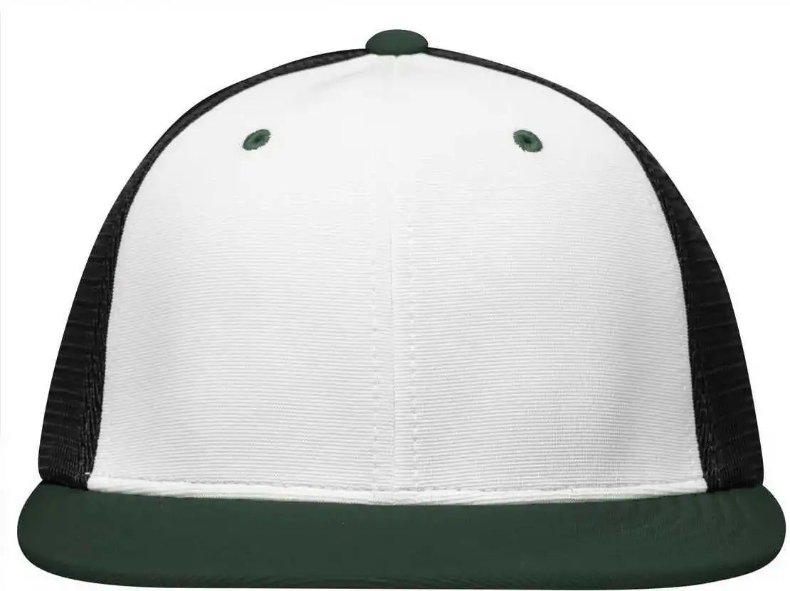 Pacific Headwear Es341 Premium M2 Performance Trucker Flexfit Cap White Black Dark Green
