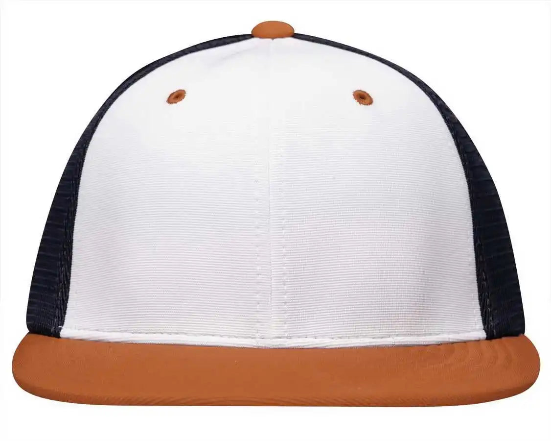 Pacific Headwear Es341 Premium M2 Performance Trucker Flexfit Cap White Navy Orange