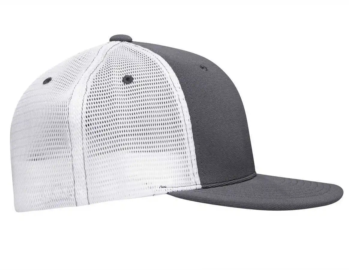 Pacific Headwear Es341 Premium M2 Performance Trucker Flexfit Cap Graphite White