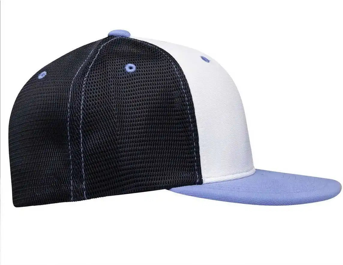 Pacific Headwear Es341 Premium M2 Performance Trucker Flexfit Cap White Navy Columbia Blue