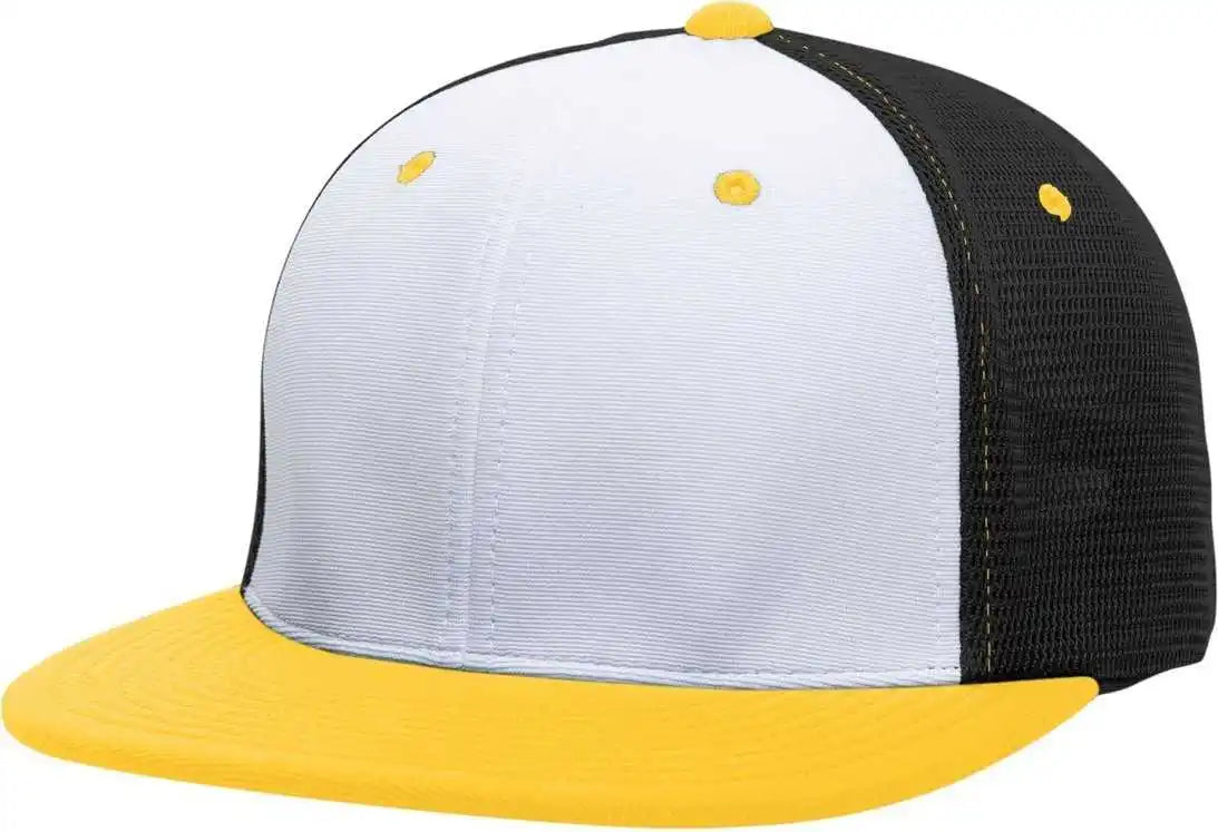 Pacific Headwear Es341 Premium M2 Performance Trucker Flexfit Cap - White Black Gold - 6 3/8’’ - 7/8’’