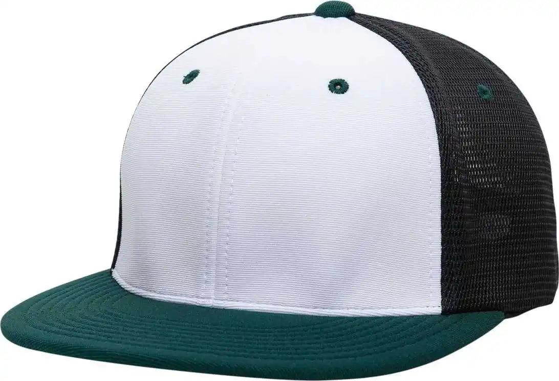 Pacific Headwear Es341 Premium M2 Performance Trucker Flexfit Cap White Black Dark Green Forest / 6 3/8’’ 7/8’’