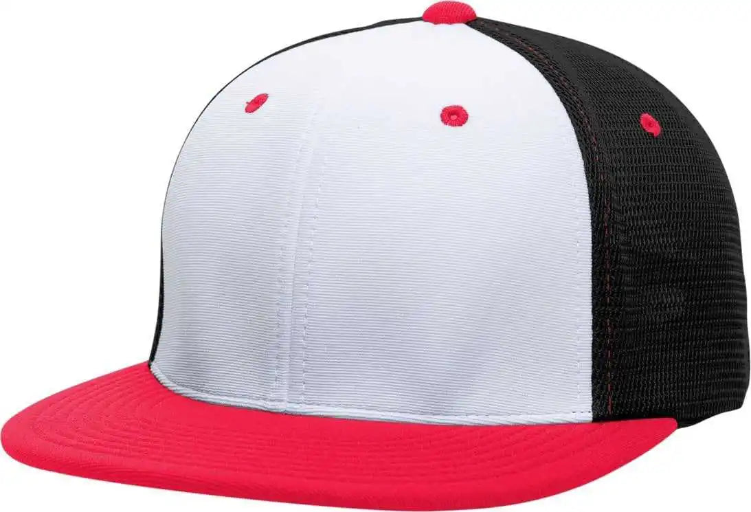 Pacific Headwear Es341 Premium M2 Performance Trucker Flexfit Cap - White Black Red - 6 3/8’’ - 7/8’’