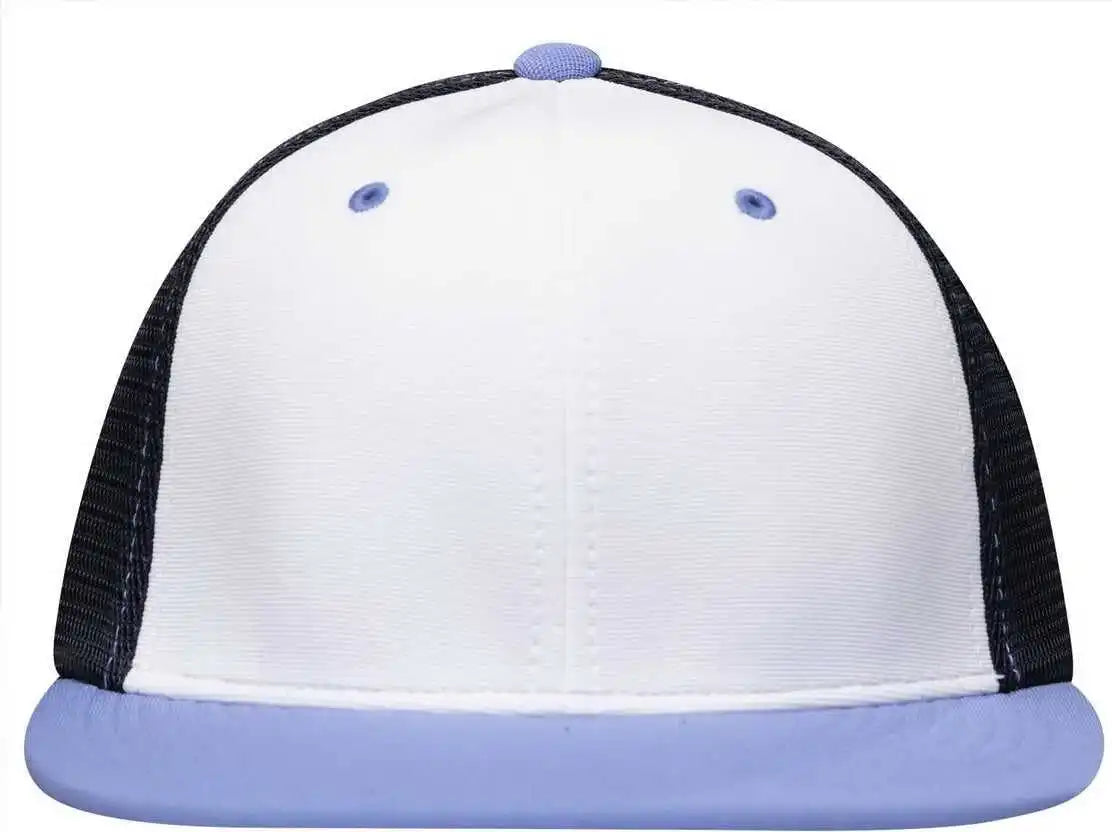 Pacific Headwear Es341 Premium M2 Performance Trucker Flexfit Cap White Navy Columbia Blue