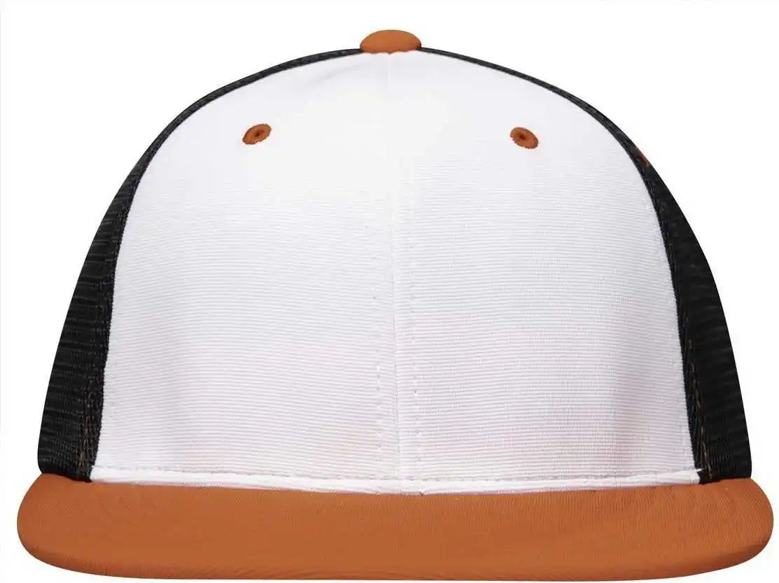 Pacific Headwear Es341 Premium M2 Performance Trucker Flexfit Cap White Black Orange