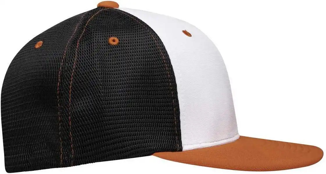 Pacific Headwear Es341 Premium M2 Performance Trucker Flexfit Cap White Black Orange
