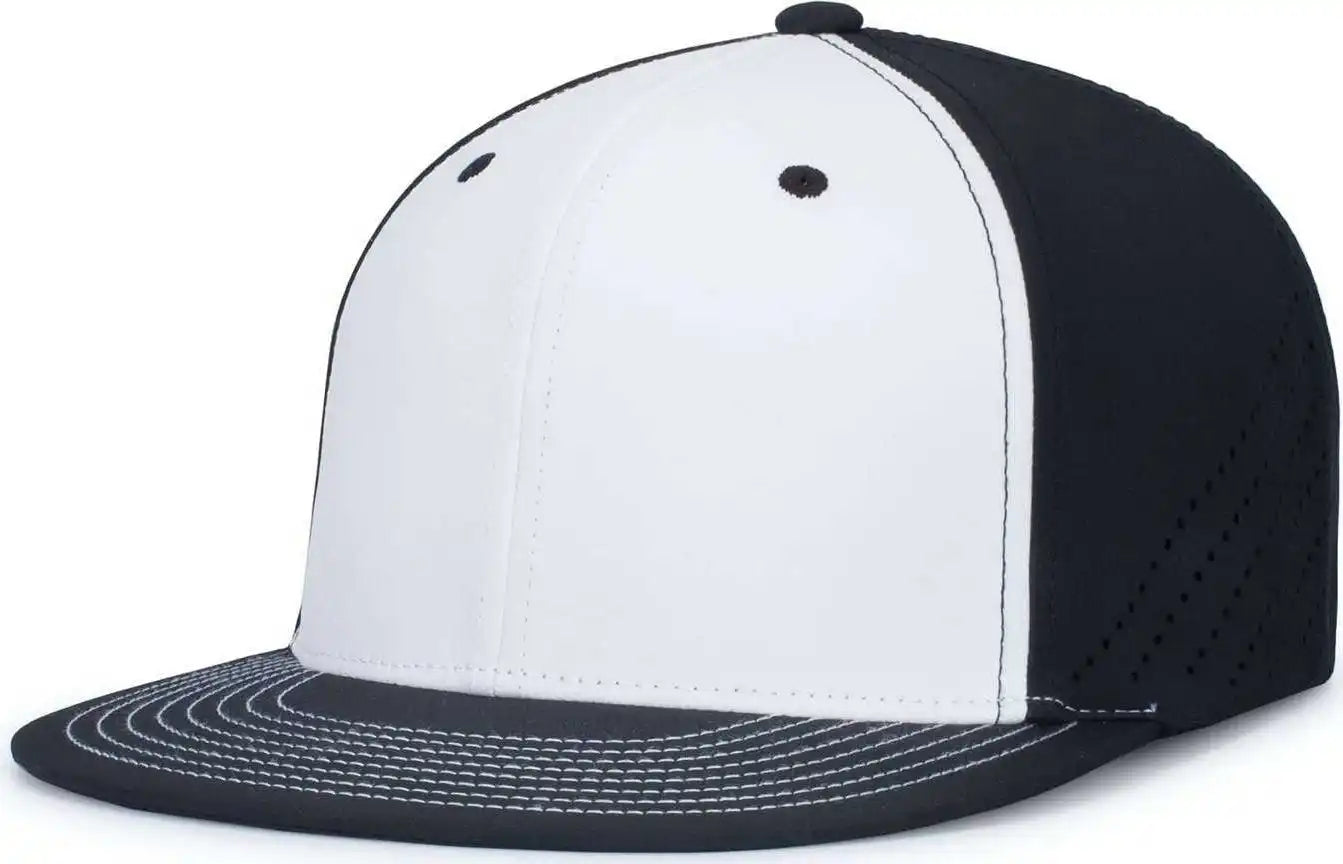Pacific Headwear Es471 Premium Lightweight Perforated Pacflex Coolcore Cap - White Black - 6 1/2’’ 7’’
