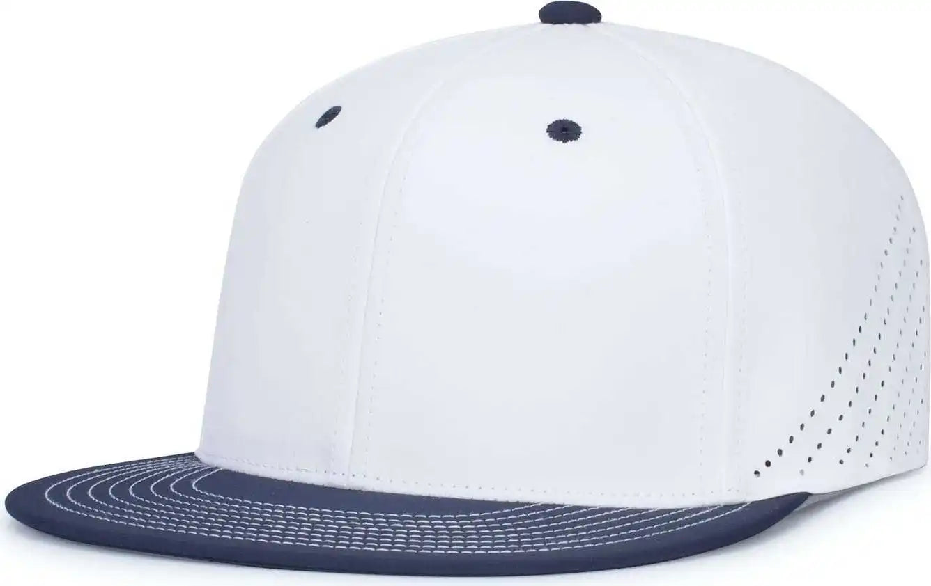 Pacific Headwear Es471 Premium Lightweight Perforated Pacflex Coolcore Cap - White Navy - 6 1/2’’ 7’’