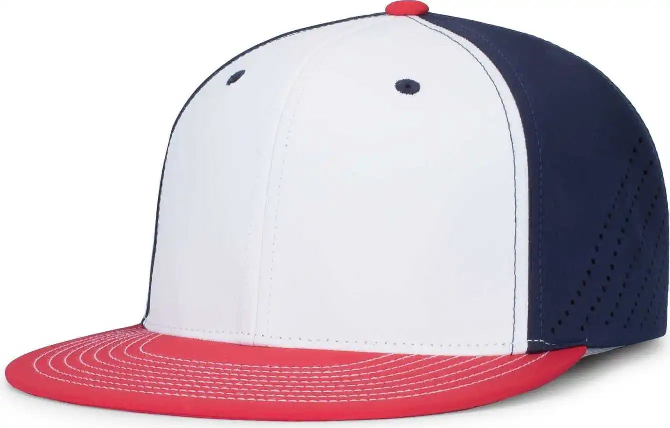 Pacific Headwear Es471 Premium Lightweight Perforated Pacflex Coolcore Cap - White Navy Red - 6 1/2’’ 7’’