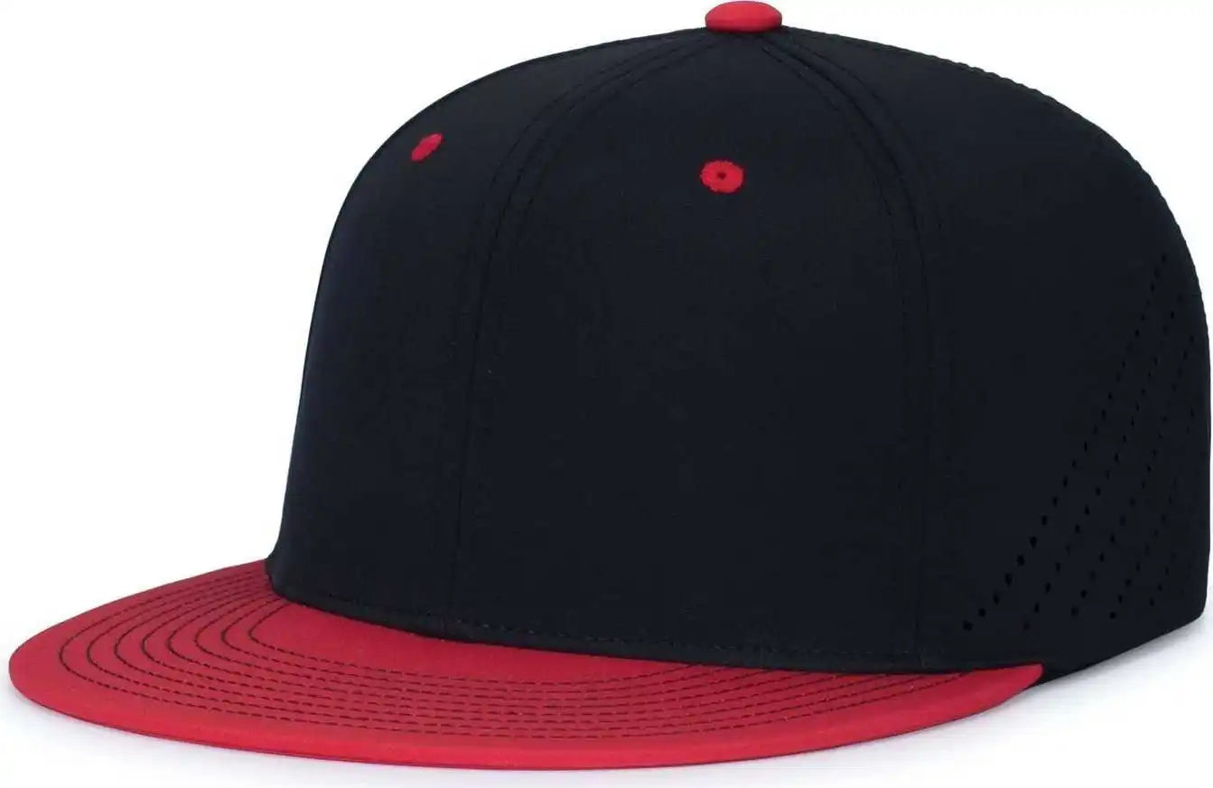 Pacific Headwear Es471 Premium Lightweight Perforated Pacflex Coolcore Cap - Black Red - 6 1/2’’ 7’’