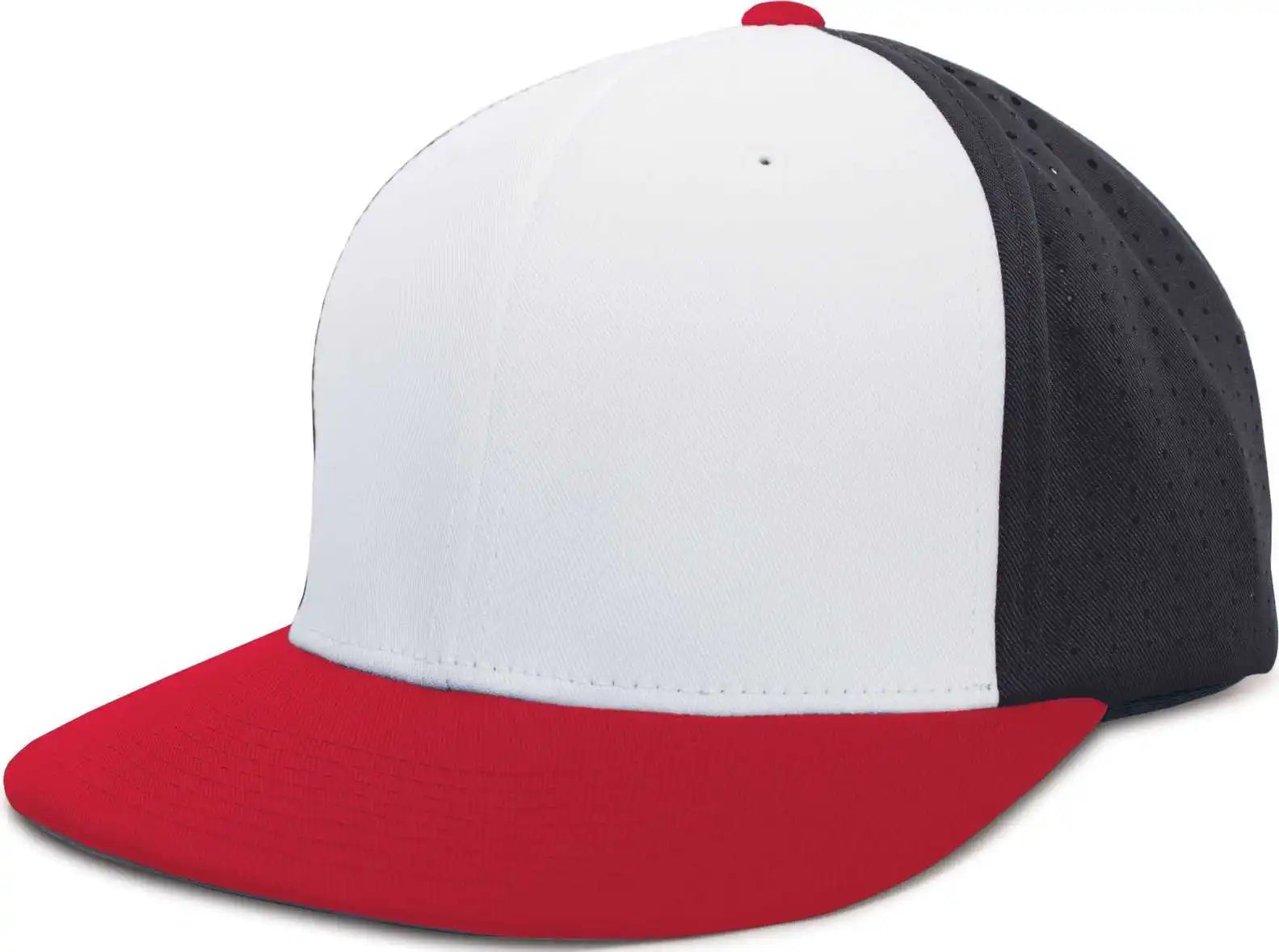 Pacific Headwear Es474 Perforated F3 Performance Flexfit Cap - White Navy Red - 6 3/8’’ - 7/8’’