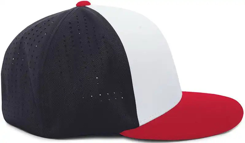 Pacific Headwear Es474 Perforated F3 Performance Flexfit Cap - White Navy Red