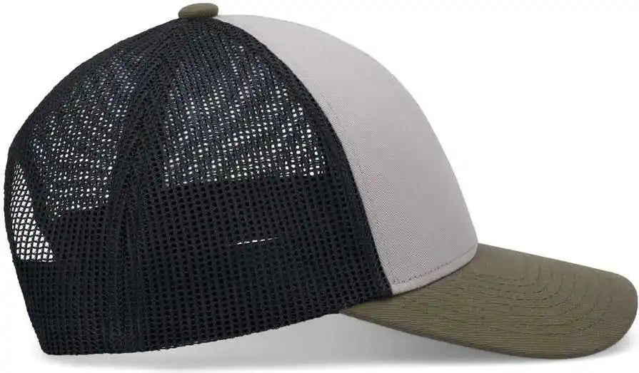 Pacific Headwear P114 Low Pro Trucker Cap Heather Grey Light Charcoal Moss