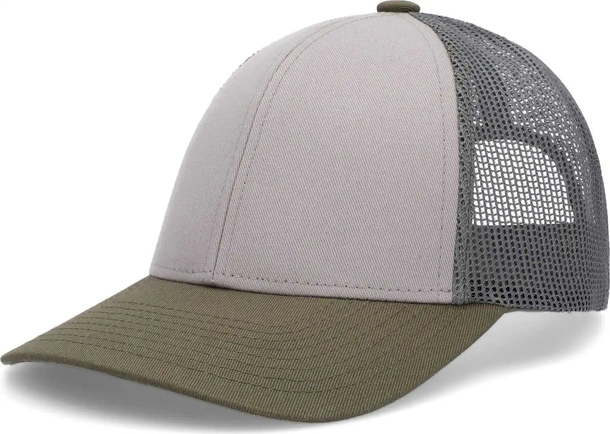 Pacific Headwear P114 Low Pro Trucker Cap Heather Grey Light Charcoal Moss / 6 1/2’’ 7’’