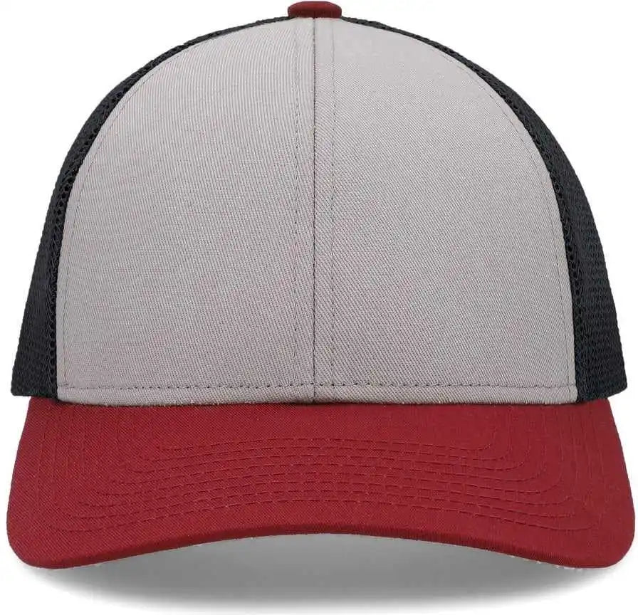 Pacific Headwear P114 Low-pro Trucker Cap - Heather Grey Light Charcoal Varsity Red