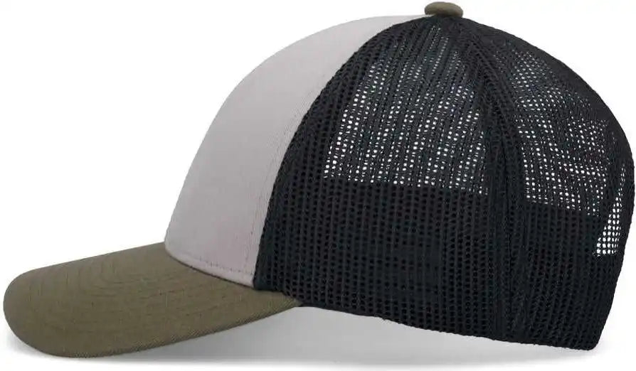 Pacific Headwear P114 Low Pro Trucker Cap Heather Grey Light Charcoal Moss