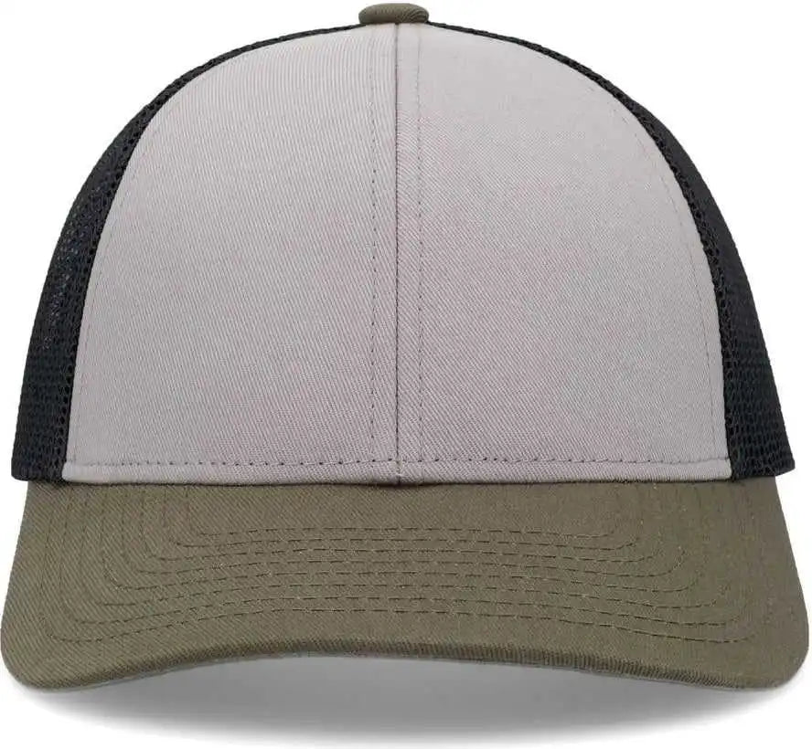 Pacific Headwear P114 Low Pro Trucker Cap Heather Grey Light Charcoal Moss