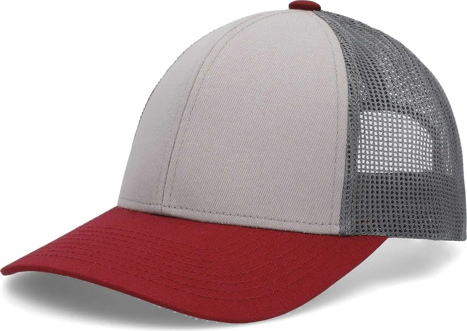 Pacific Headwear P114 Low-pro Trucker Cap - Heather Grey Light Charcoal Varsity Red - 7’’ - 7 7/8’’