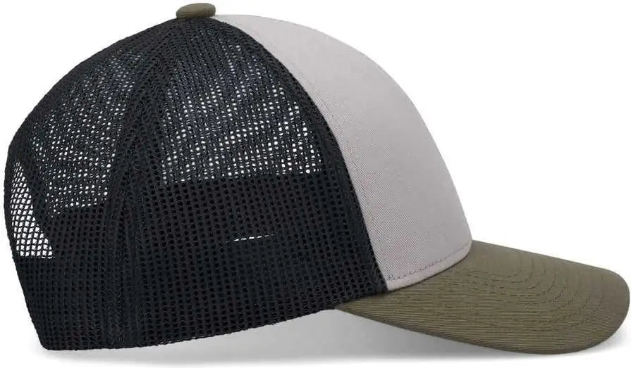 Pacific Headwear P114 Low-pro Trucker Cap - Heather Grey Light Charcoal Moss - 7’’ - 7 7/8’’