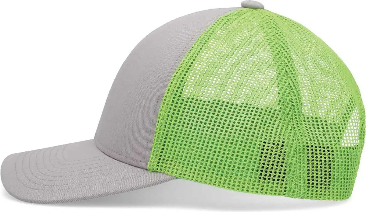 Pacific Headwear P114 Low-pro Trucker Cap - Heather Grey Neon Green