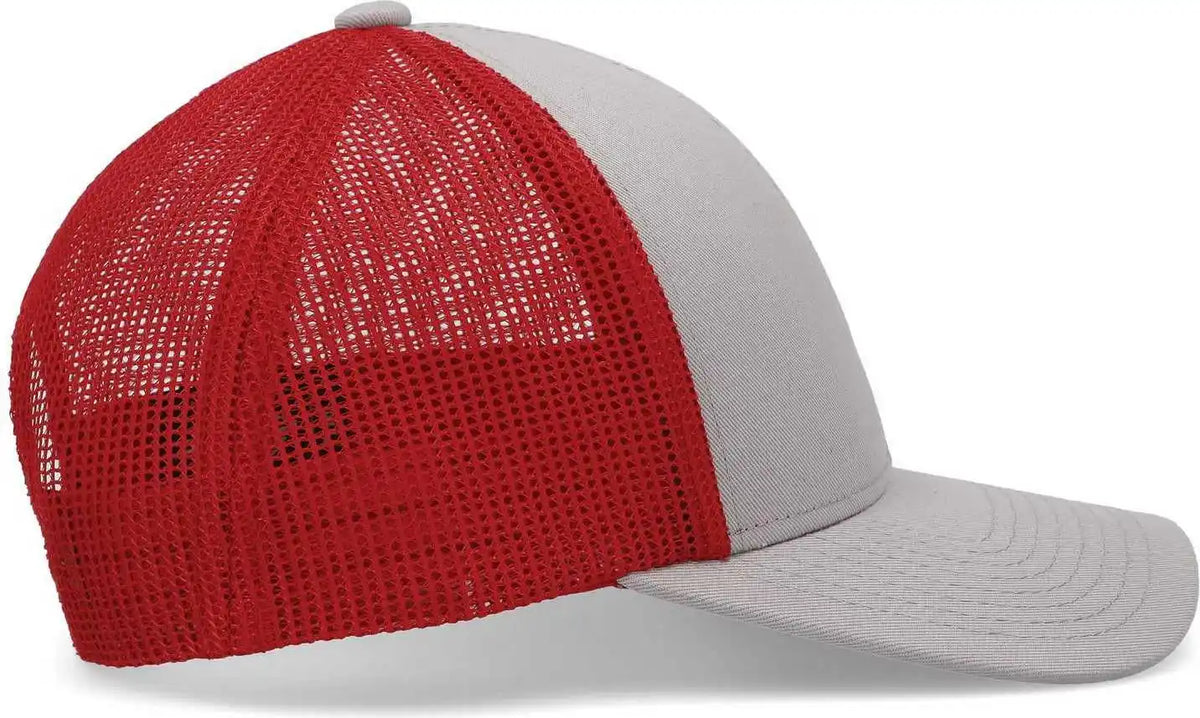 Pacific Headwear P114 Low Pro Trucker Cap Heather Grey Red