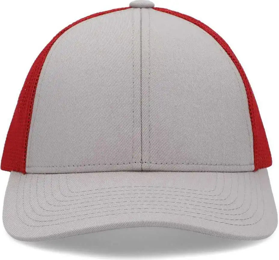 Pacific Headwear P114 Low Pro Trucker Cap Heather Grey Red