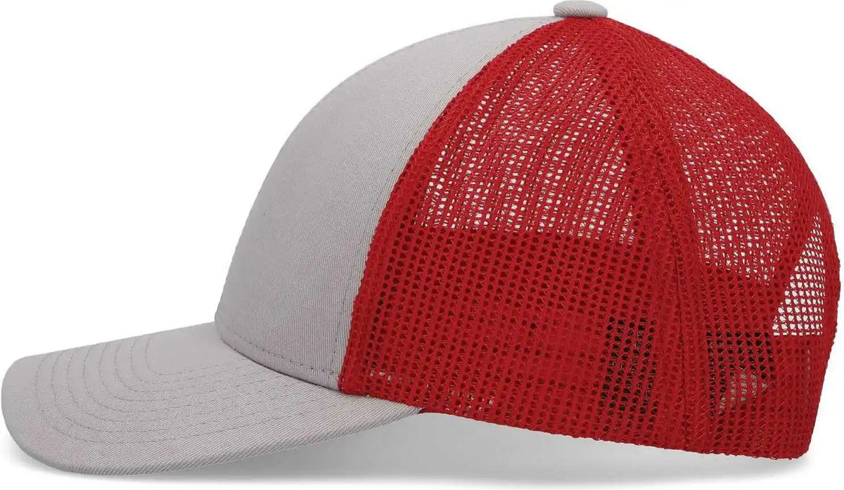 Pacific Headwear P114 Low Pro Trucker Cap Heather Grey Red