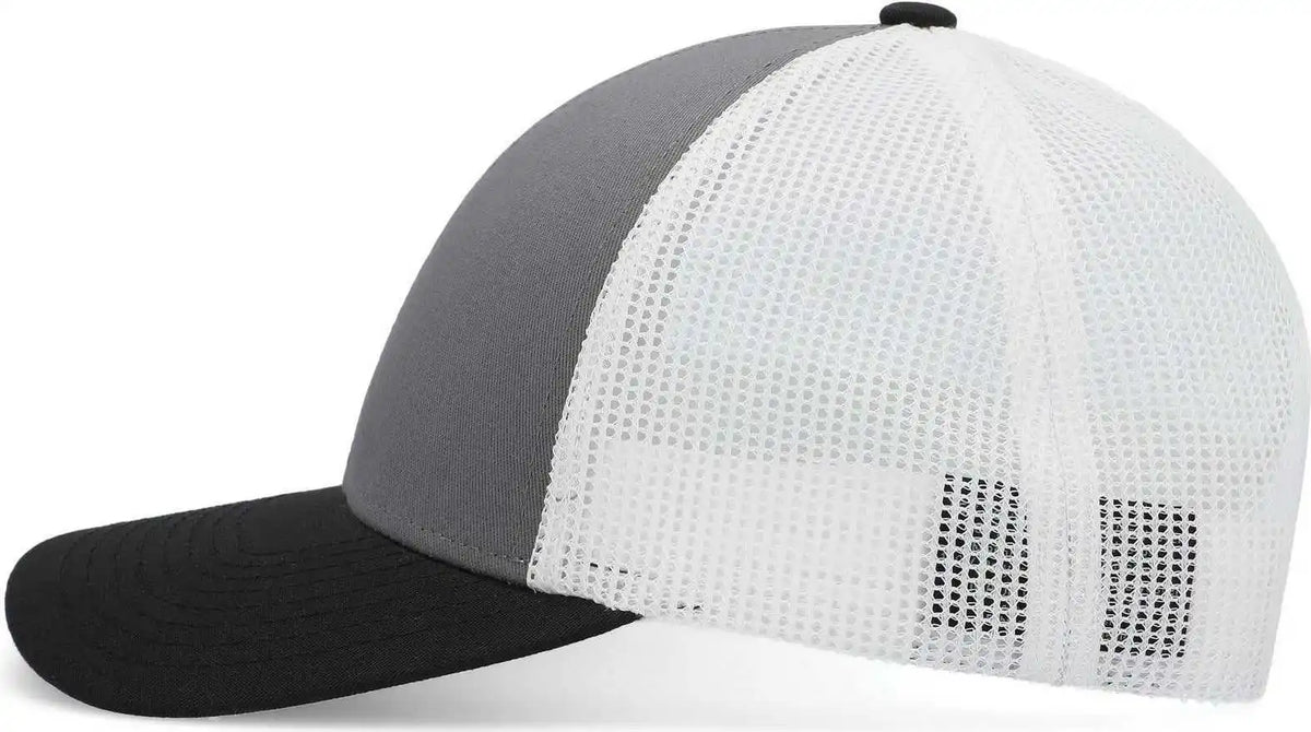 Pacific Headwear P114 Low Pro Trucker Cap Light Charcoal White Black