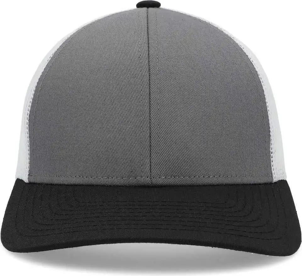 Pacific Headwear P114 Low Pro Trucker Cap Light Charcoal White Black