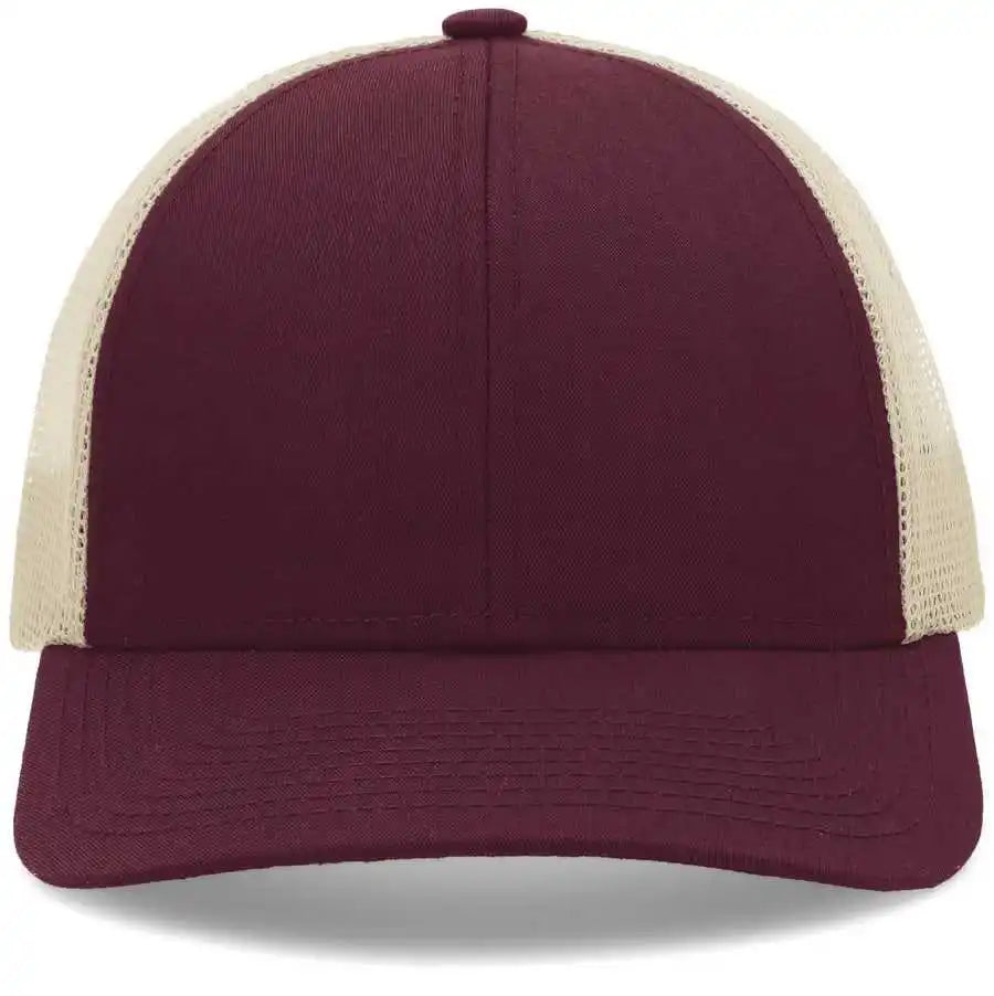 Pacific Headwear P114 Low Pro Trucker Cap Maroon Beige / 7’’ 7 7/8’’