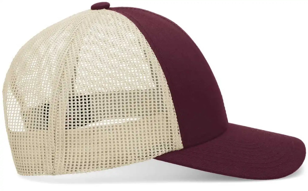 Pacific Headwear P114 Low Pro Trucker Cap Maroon Beige / 7’’ 7 7/8’’
