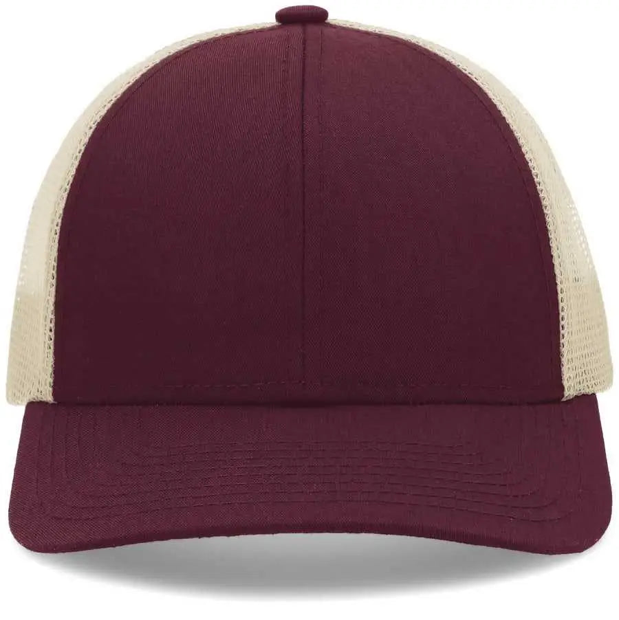 Pacific Headwear P114 Low-pro Trucker Cap - Maroon Beige